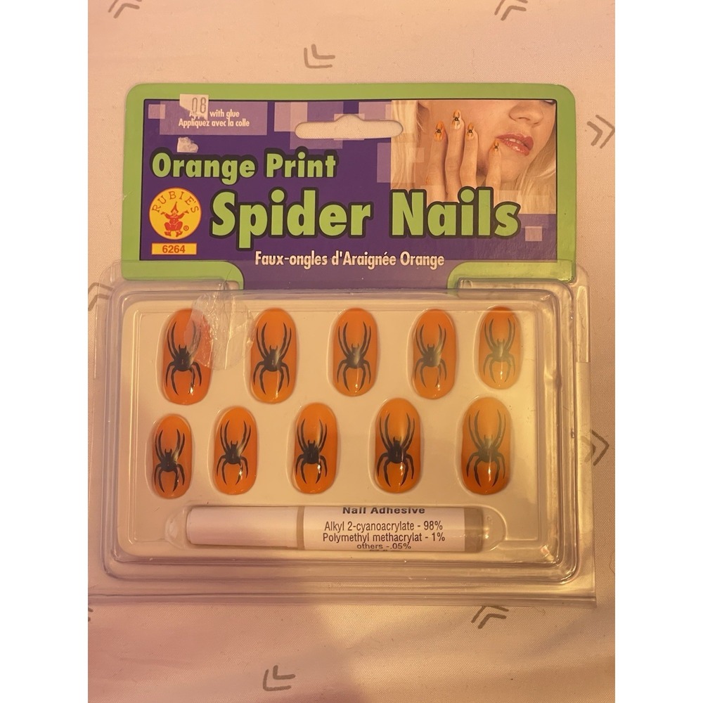 Orange Spider Print Finger Nails Plastic Nail Art Womens Artificial Acrylic NEW